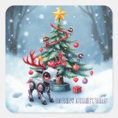 Cute Cyberpunk Reindeer with Christmas Tree Vierkante Sticker (Voorkant)