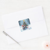 Cute Cyberpunk Reindeer with Christmas Tree Vierkante Sticker (Envelop)