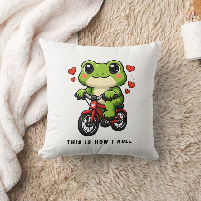 Cute Cycling Frog | Kawaii Frog Bicycle Art Kussen (Deken)