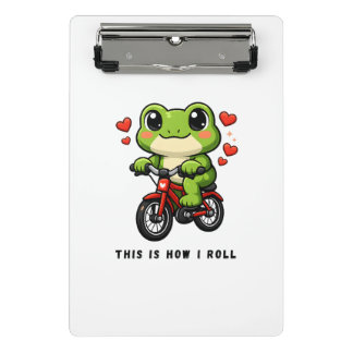Cute Cycling Frog | Kawaii Frog Bicycle Art Mini Klembord