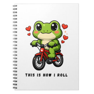 Cute Cycling Frog | Kawaii Frog Bicycle Art Notitieboek