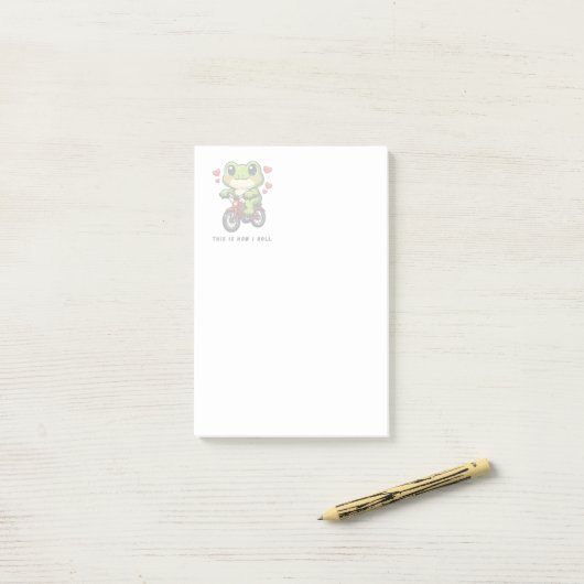 Cute Cycling Frog | Kawaii Frog Bicycle Art Post-it® Notes (Op bureau)