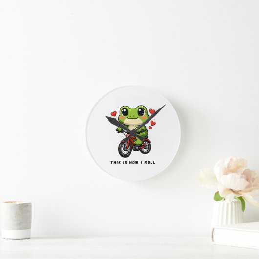 Cute Cycling Frog | Kawaii Frog Bicycle Art Ronde Klok (Huis)