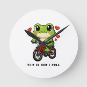 Cute Cycling Frog | Kawaii Frog Bicycle Art Ronde Klok (Voorkant)