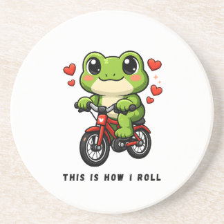 Cute Cycling Frog | Kawaii Frog Bicycle Art Zandsteen Onderzetter