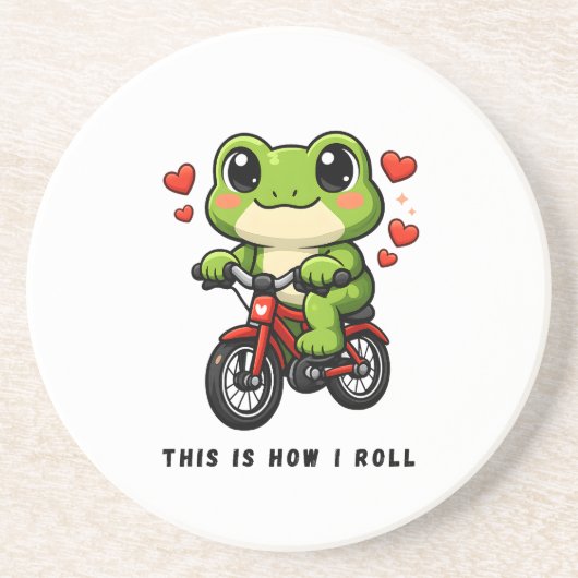 Cute Cycling Frog | Kawaii Frog Bicycle Art Zandsteen Onderzetter (Voorkant)