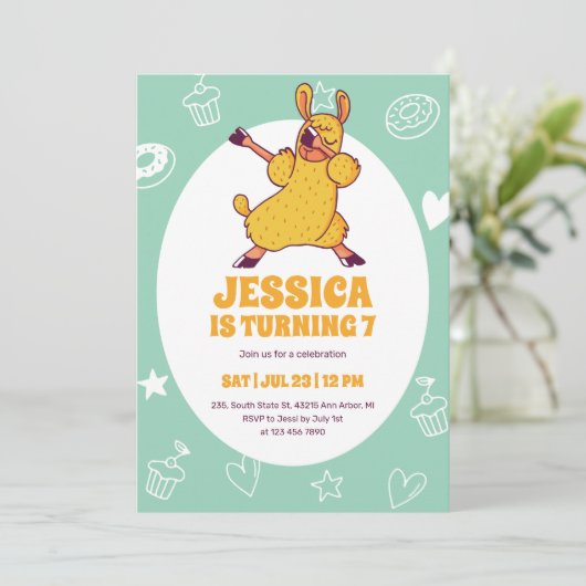 Cute Dabbing Llama Cartoon Kinderen van afgelopen  Kaart (Staand voorkant)