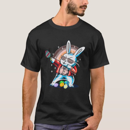 CUTE DABBING RABBIT RAINBOW EASTER EGG BUNNY EASTE T-SHIRT (Voorkant)