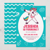 Cute Dabbing Unicorn Cartoon Kinderen van afgelope Kaart (Voorkant / Achterkant)