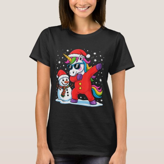 Cute Dabbing Unicorn Funny Christmas Snowman Dab X T-shirt (Voorkant)