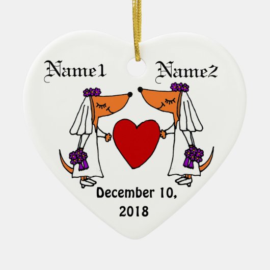 Cute Dachshund Bride en Bride Wedding Ornament (Voorkant)