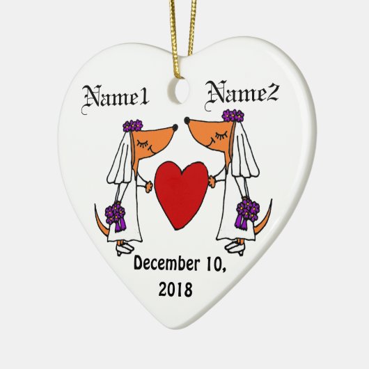 Cute Dachshund Bride en Bride Wedding Ornament (Links)