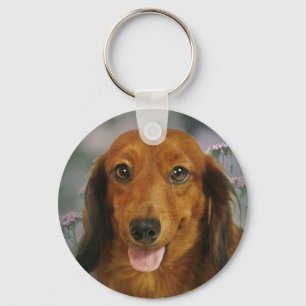 Cute Dachshund (bruin, lang, gehard) wilde bloemen Sleutelhanger