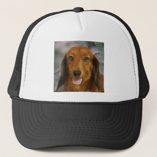 Cute Dachshund (bruin, lang, gehard) wilde bloemen Trucker Pet (Voorkant)