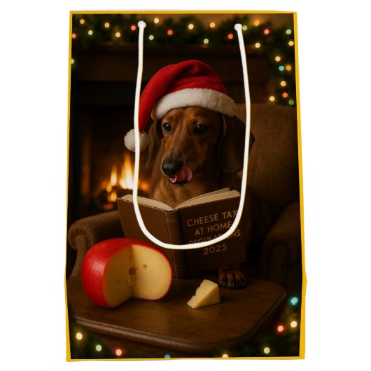 Cute Dachshund Cheese Tax Christmas gift bag  Medium Cadeauzakje (Achterkant)