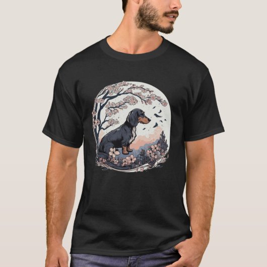 Cute Dachshund Cherry Blossom Dog Breed Japanese W T-shirt (Voorkant)