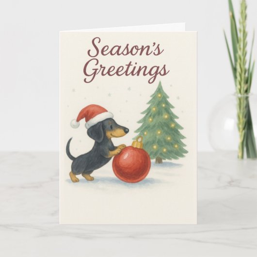 Cute Dachshund Christmas Card - Sausage Dog Feestdagen Kaart (Voorkant)