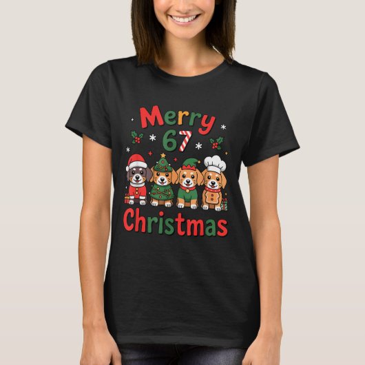 Cute Dachshund Christmas Design Funny Holiday Dog  T-shirt (Voorkant)