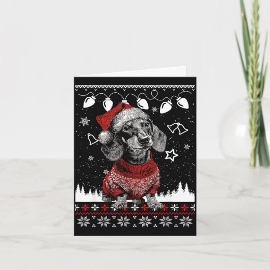 Cute Dachshund Christmas Wearing Sweater Funny Xma Kaart (Voorkant)