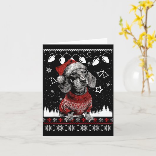 Cute Dachshund Christmas Wearing Sweater Funny Xma Kaart (Gele Bloem)