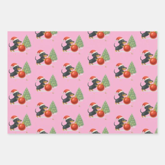 Cute Dachshund Christmas Wrapping Paper Set of 3  (Voorkant 2)