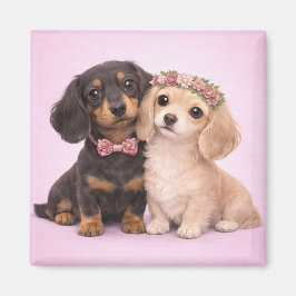 Cute Dachshund Couple Valentine Illustration Magneet