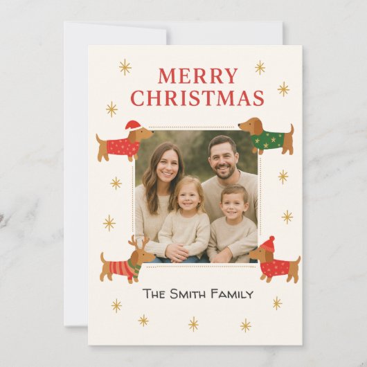 Cute Dachshund Customizable Photo Christmas Card Feestdagenkaart (Voorkant)