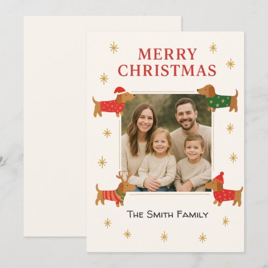 Cute Dachshund Customizable Photo Christmas Card Feestdagenkaart (Voorkant / Achterkant)