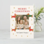 Cute Dachshund Customizable Photo Christmas Card Feestdagenkaart (Staand voorkant)