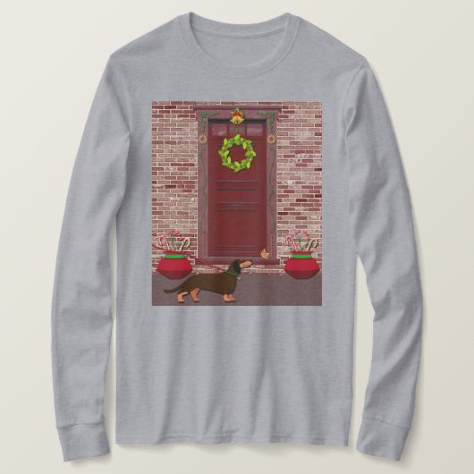 Cute Dachshund Dog Christmas Art on T-Shirt (Design voorkant)