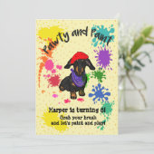 Cute Dachshund Dog Fun Art Birthday Party Invite Kaart (Staand voorkant)