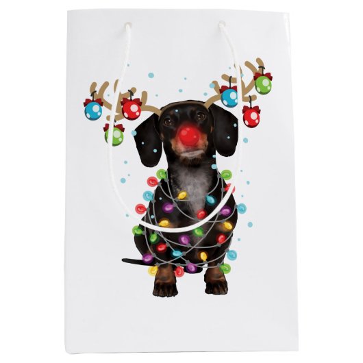 Cute Dachshund Dog Funny kerstfeestcadeaus Medium Cadeauzakje (Voorkant)