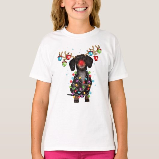 Cute Dachshund Dog Funny kerstfeestcadeaus T-shirt (Voorkant)