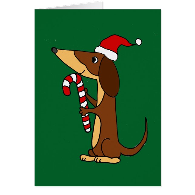 Cute Dachshund Dog in Santa hat Kerstmis Cartoon (Voorkant)