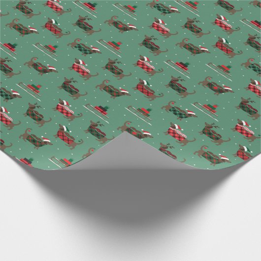 Cute Dachshund Dog kerstcadeaupapier Cadeaupapier (Hoek)