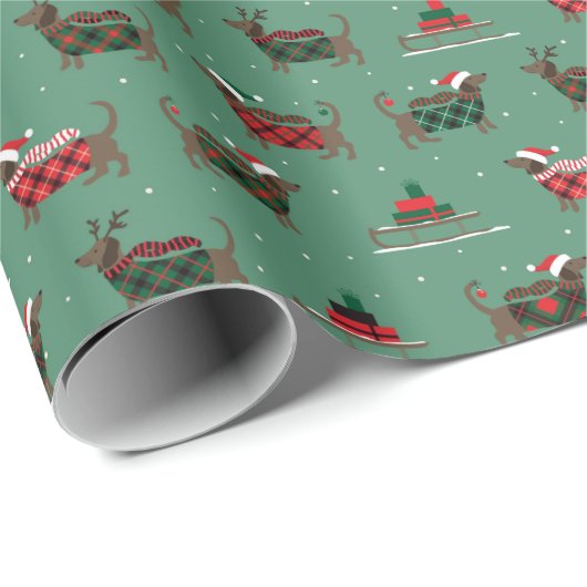Cute Dachshund Dog kerstcadeaupapier Cadeaupapier (Rol Hoek)