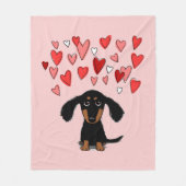 Cute Dachshund Dog met Valentijn Hearts Pink Fleece Deken (Voorkant)