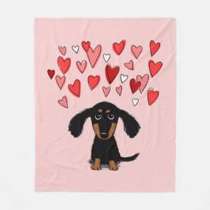 Cute Dachshund Dog met Valentijn Hearts Pink Fleece Deken