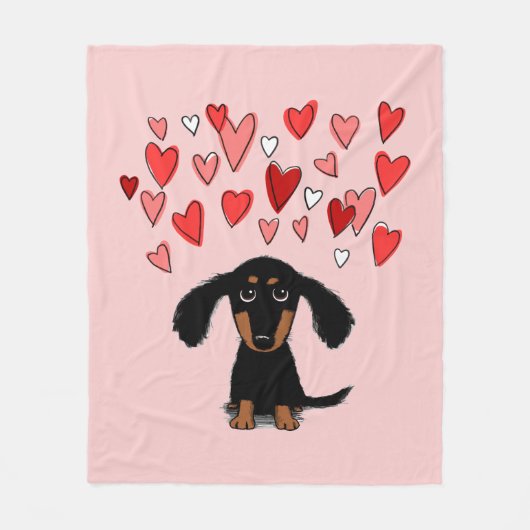 Cute Dachshund Dog met Valentijn Hearts Pink Fleece Deken (Voorkant)
