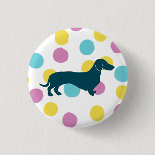 Cute Dachshund Dog Paars Pink Blue Marmer Ronde Button 3,2 Cm
