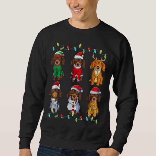 Cute Dachshund Dog Santa Elf Reindekerst Trui (Voorkant)