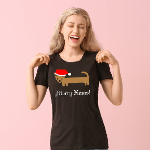 Cute Dachshund Dog Womens Merry Kerstry T-shirt