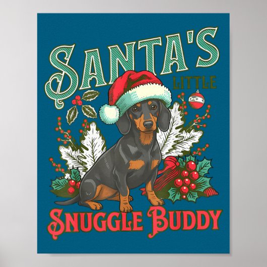 Cute Dachshund Dogs Christmas Lights Santa Holiday Poster (Voorkant)