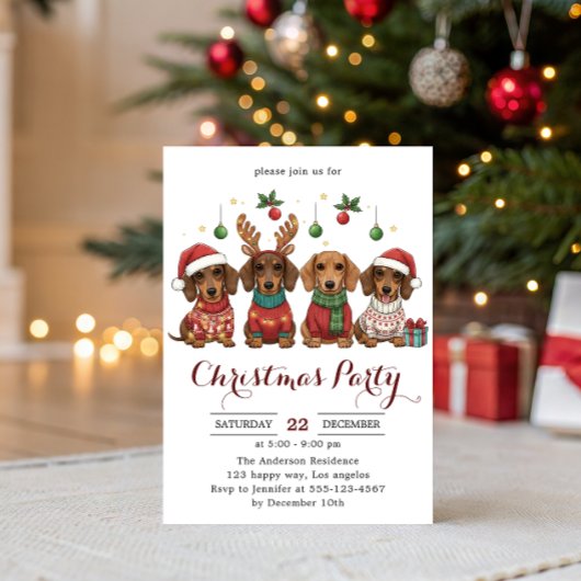 Cute Dachshund Dogs Christmas Party Kaart
