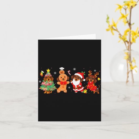 Cute Dachshund Dogs Christmas Tree Gingerbread San Kaart (Gele Bloem)
