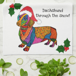 Cute Dachshund door de Snow Kitchen Towel Theedoek