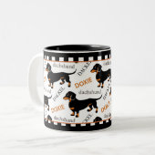 Cute Dachshund Doxie Black en Tan Pattern Tweekleurige Koffiemok (Voorkant links)