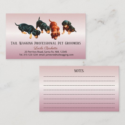Cute Dachshund Doxie Pups Pet Grooming Rose Gold Visitekaartje (Voorkant / Achterkant)
