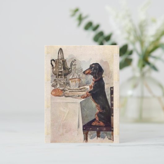  Cute Dachshund Drink Tea Briefkaart (Staand voorkant)