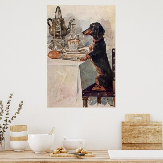  Cute Dachshund Drink Tea Poster Print (Keuken)